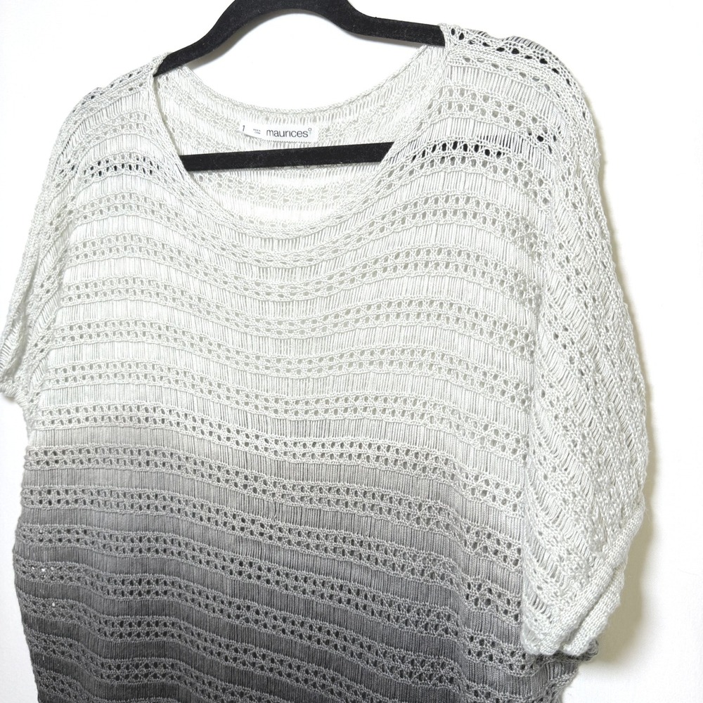 Maurices Womens Grey White Ombre Open Knit Short Sleeve Dolman Sweater Size 1